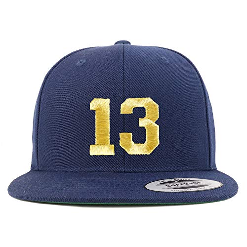 Trendy Apparel Shop Number 13 Gold Thread Flat Bill Snapback Baseball Cap