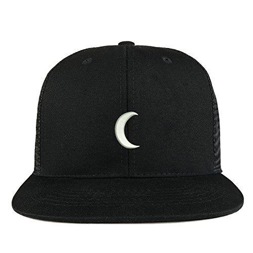 Trendy Apparel Shop Crescent Moon Embroidered Cotton Flat Bill Mesh Back Trucker Cap