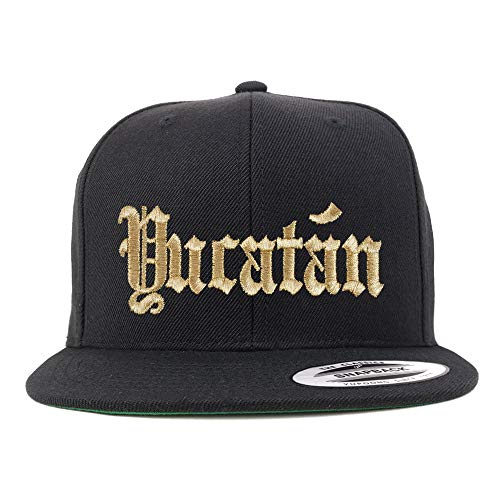 Trendy Apparel Shop Old English Yucatan Gold Embroidered Flatbill Snapback Baseball Cap