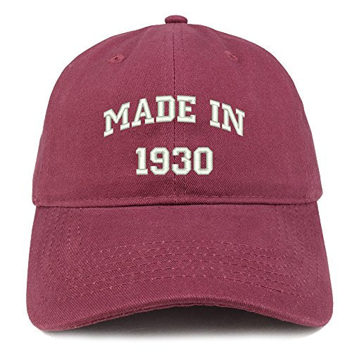 Trendy Apparel Shop Made in 1930 Text Embroidered 91st Birthday Brushed Cotton Cap