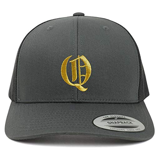 Trendy Apparel Shop Old English Gold Q Embroidered Retro Trucker Mesh Baseball Cap