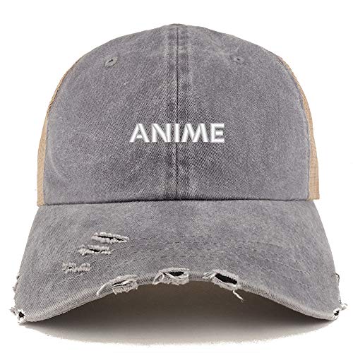 Trendy Apparel Shop Anime Washed Front Mesh Back Frayed Bill Cap