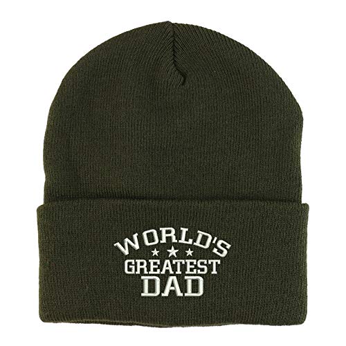 Trendy Apparel Shop World's Greatest Dad Embroidered Winter Long Cuff Beanie