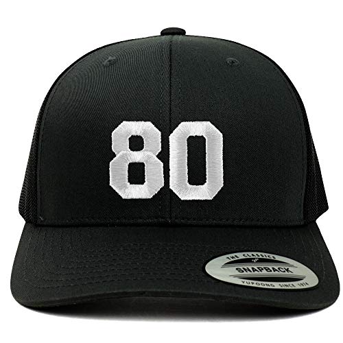 Trendy Apparel Shop Number 80 White Thread Embroidered Retro Trucker Mesh Cap