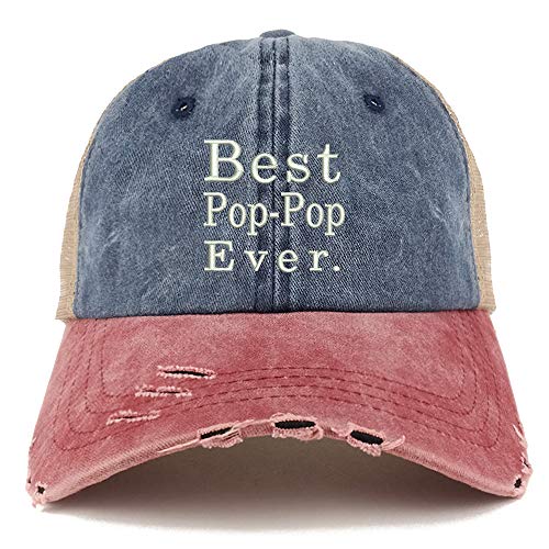 Trendy Apparel Shop Best Pop Pop Ever Washed Front Mesh Back Frayed Bill Cap