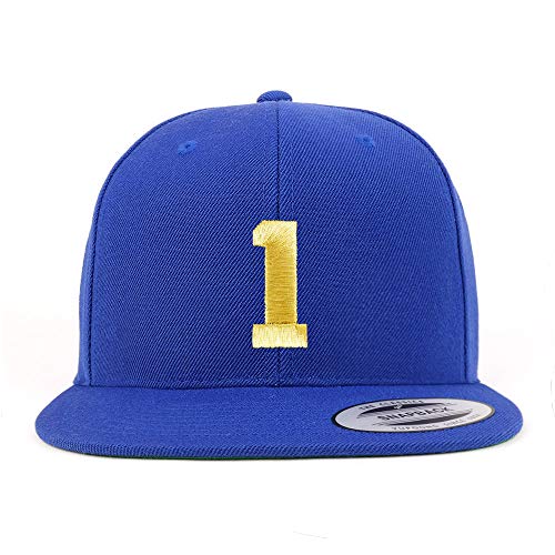 Trendy Apparel Shop Number 1 Gold Thread Flat Bill Snapback Baseball Cap