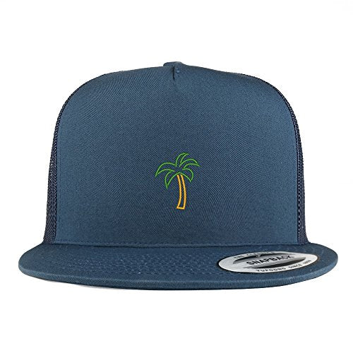 Trendy Apparel Shop Palm Tree Embroidered 5 Panel Flat Bill Trucker Mesh Back Cap