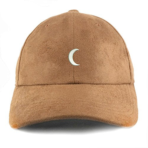 Trendy Apparel Shop Crescent Moon Embroidered Faux Suede Leather Adjustable Cap