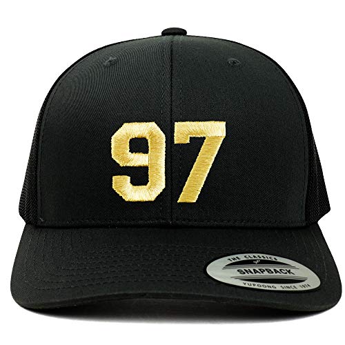 Trendy Apparel Shop Number 97 Gold Thread Embroidered Retro Trucker Mesh Cap