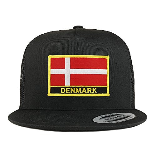 Trendy Apparel Shop Denmark Flag 5 Panel Flatbill Trucker Mesh Snapback Cap