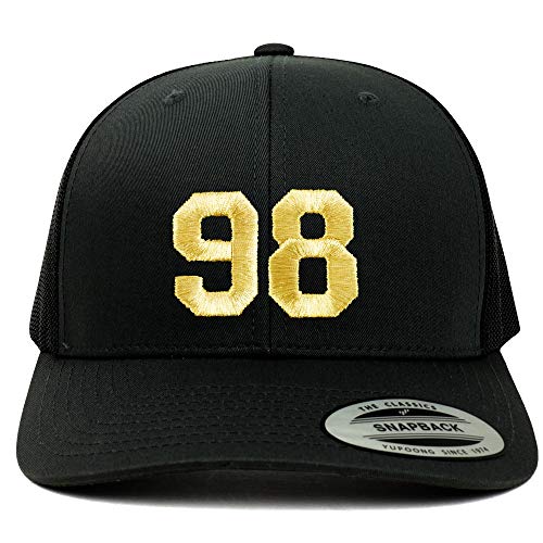 Trendy Apparel Shop Number 98 Gold Thread Embroidered Retro Trucker Mesh Cap