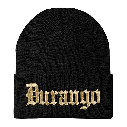 Trendy Apparel Shop Old English Durango Gold Embroidered Acrylic Knit Beanie Cap