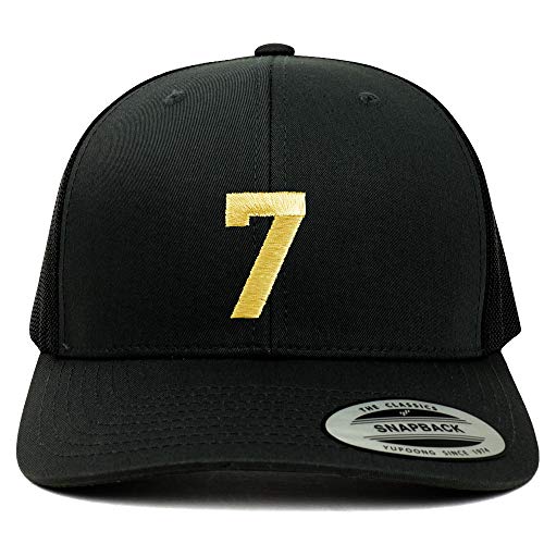 Trendy Apparel Shop Number 7 Gold Thread Embroidered Retro Trucker Mesh Cap