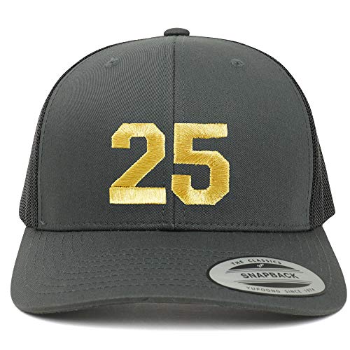 Trendy Apparel Shop Number 25 Gold Thread Embroidered Retro Trucker Mesh Cap