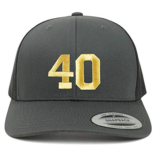 Trendy Apparel Shop Number 40 Gold Thread Embroidered Retro Trucker Mesh Cap