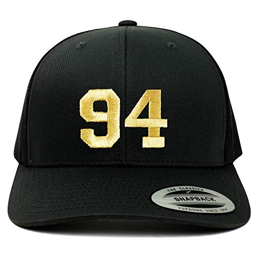 Trendy Apparel Shop Number 94 Gold Thread Embroidered Retro Trucker Mesh Cap