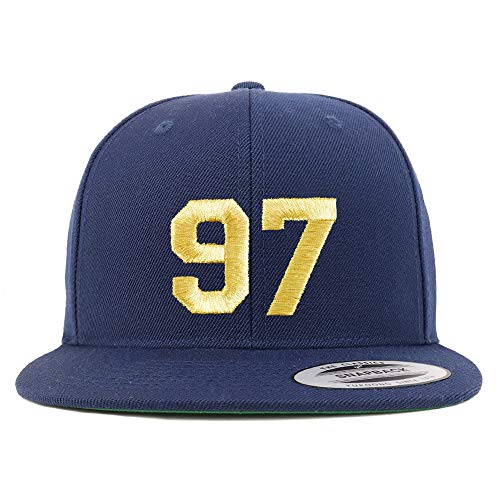 Trendy Apparel Shop Number 97 Gold Thread Flat Bill Snapback Baseball Cap