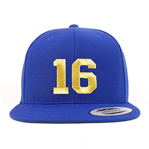 Trendy Apparel Shop Number 16 Gold Thread Flat Bill Snapback Baseball Cap