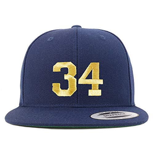 Trendy Apparel Shop Number 34 Gold Thread Flat Bill Snapback Baseball Cap