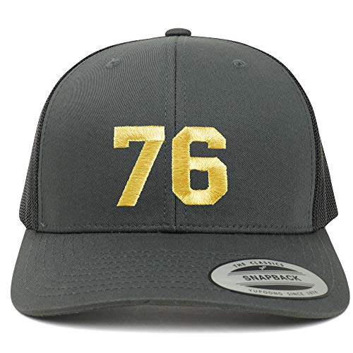 Trendy Apparel Shop Number 76 Gold Thread Embroidered Retro Trucker Mesh Cap