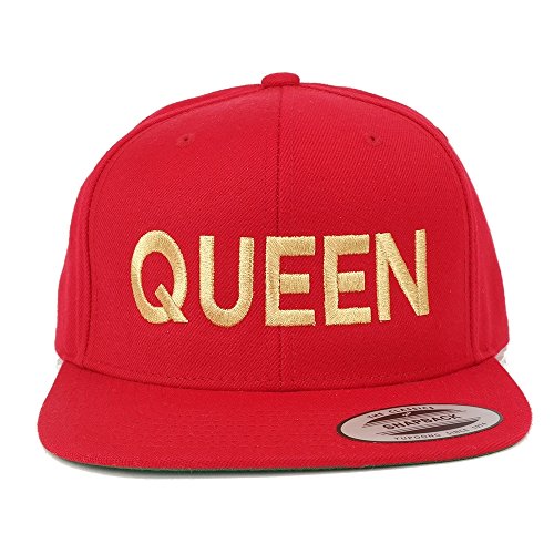 Trendy Apparel Shop Flexfit Queen Metallic Gold Embroidered Flat Bill Snapback Cap