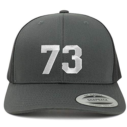 Trendy Apparel Shop Number 73 White Thread Embroidered Retro Trucker Mesh Cap