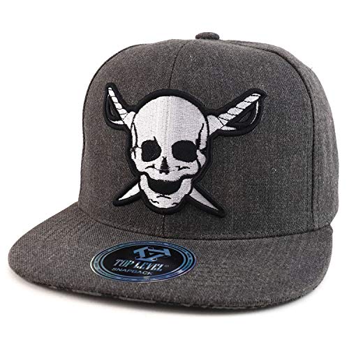 Trendy Apparel Shop Pirate Skull Crossbones Embroidered Flatbill Snapback Cap