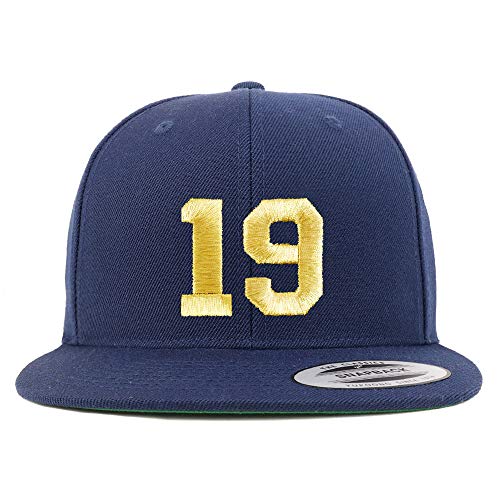 Trendy Apparel Shop Number 19 Gold Thread Flat Bill Snapback Baseball Cap