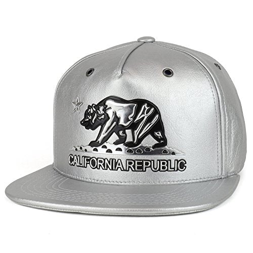 Trendy Apparel Shop High Frequency California Republic Bear Emblem PU Leather Cap