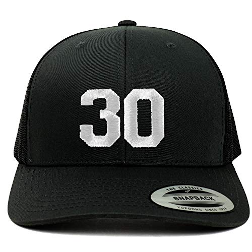 Trendy Apparel Shop Number 30 White Thread Embroidered Retro Trucker Mesh Cap