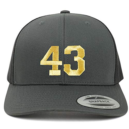 Trendy Apparel Shop Number 43 Gold Thread Embroidered Retro Trucker Mesh Cap