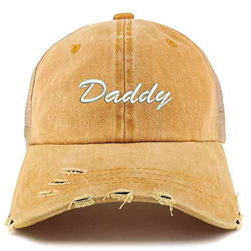 Trendy Apparel Shop Daddy Script Font Washed Front Mesh Back Frayed Bill Cap