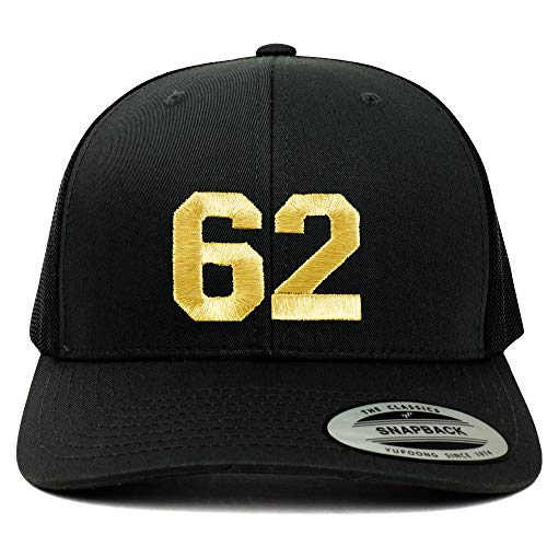 Trendy Apparel Shop Number 62 Gold Thread Embroidered Retro Trucker Mesh Cap