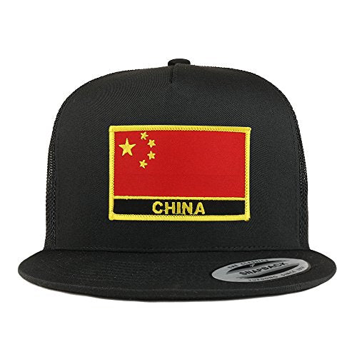 Trendy Apparel Shop China Flag 5 Panel Flatbill Trucker Mesh Snapback Cap