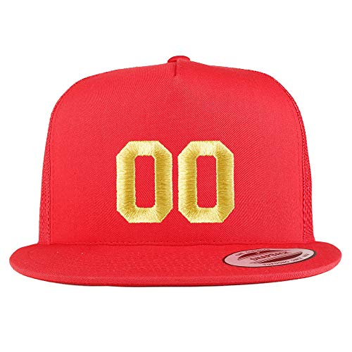 Trendy Apparel Shop Number 00 Gold Thread Embroidered Flat Bill 5 Panel Trucker Cap