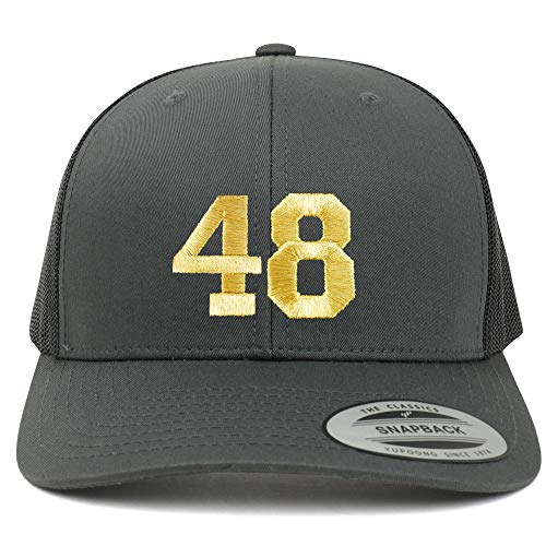 Trendy Apparel Shop Number 48 Gold Thread Embroidered Retro Trucker Mesh Cap