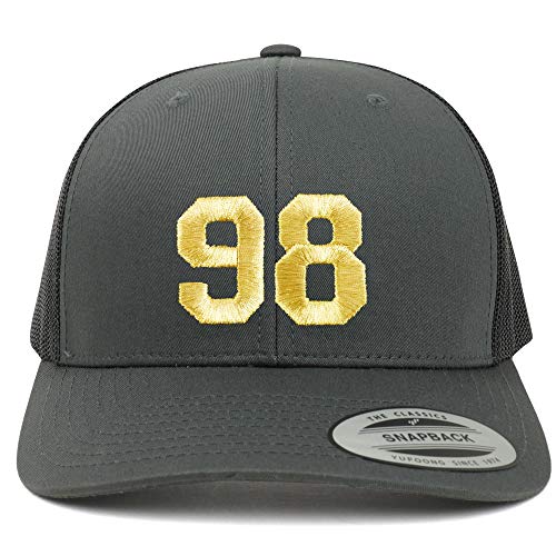 Trendy Apparel Shop Number 98 Gold Thread Embroidered Retro Trucker Mesh Cap