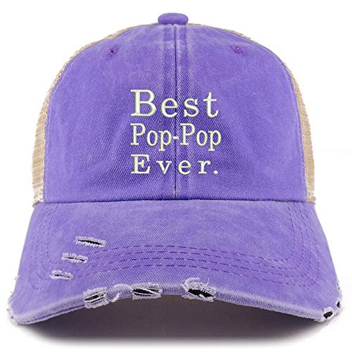 Trendy Apparel Shop Best Pop Pop Ever Washed Front Mesh Back Frayed Bill Cap