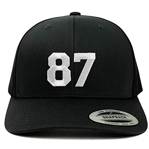 Trendy Apparel Shop Number 87 White Thread Embroidered Retro Trucker Mesh Cap