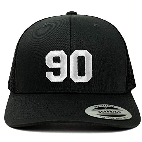 Trendy Apparel Shop Number 90 White Thread Embroidered Retro Trucker Mesh Cap