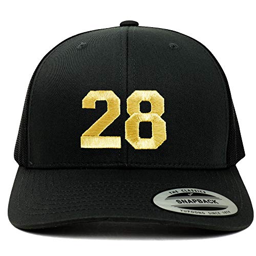 Trendy Apparel Shop Number 28 Gold Thread Embroidered Retro Trucker Mesh Cap