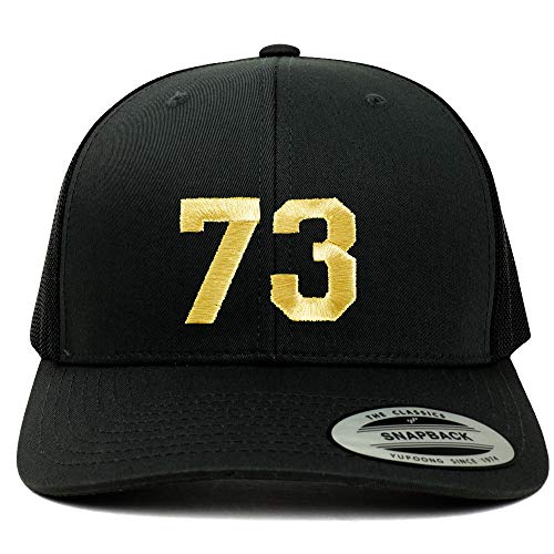 Trendy Apparel Shop Number 73 Gold Thread Embroidered Retro Trucker Mesh Cap