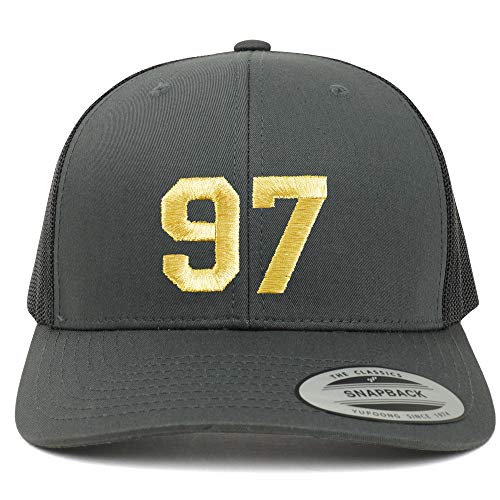 Trendy Apparel Shop Number 97 Gold Thread Embroidered Retro Trucker Mesh Cap