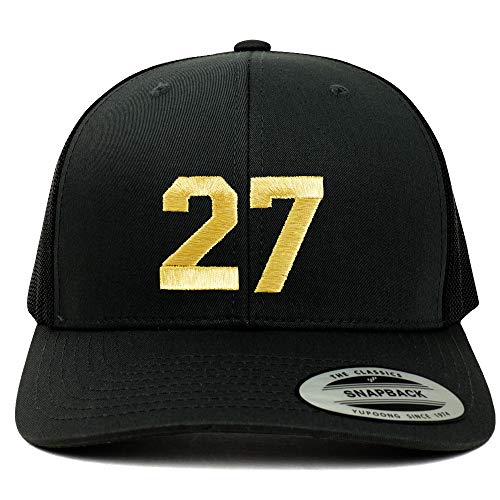 Trendy Apparel Shop Number 27 Gold Thread Embroidered Retro Trucker Mesh Cap