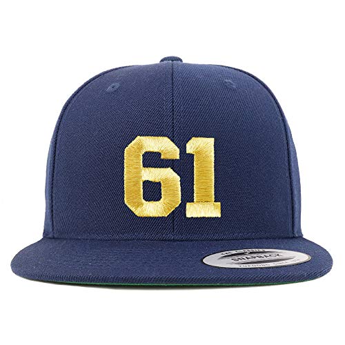 Trendy Apparel Shop Number 61 Gold Thread Flat Bill Snapback Baseball Cap