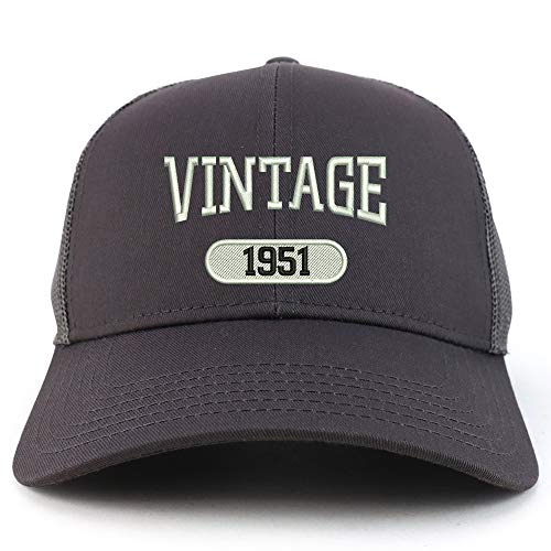 Trendy Apparel Shop Vintage 1951 Embroidered 70th Birthday High Profile High Profile Trucker Mesh Cap