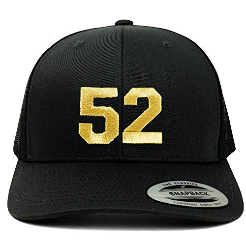 Trendy Apparel Shop Number 52 Gold Thread Embroidered Retro Trucker Mesh Cap