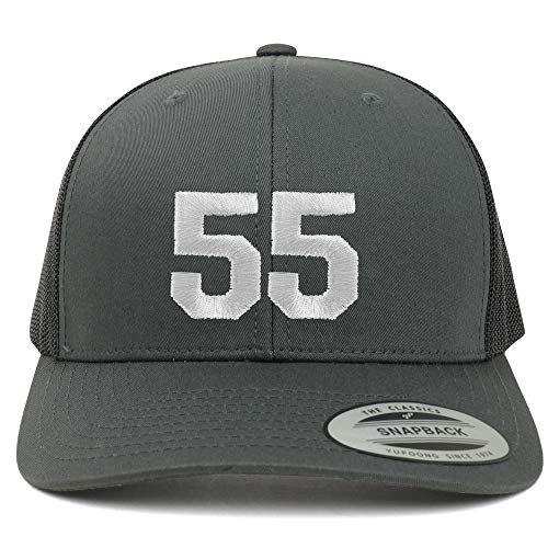 Trendy Apparel Shop Number 55 White Thread Embroidered Retro Trucker Mesh Cap