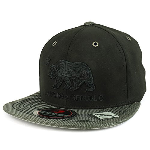 Trendy Apparel Shop California Republic Bear Embroidered Chamude Flatbill Snapback Cap