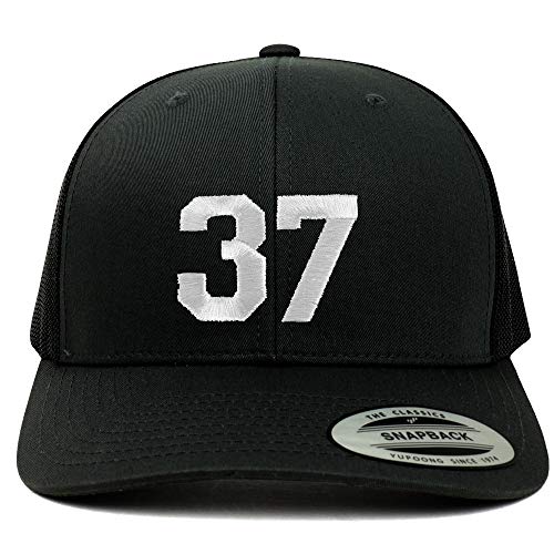 Trendy Apparel Shop Number 37 White Thread Embroidered Retro Trucker Mesh Cap